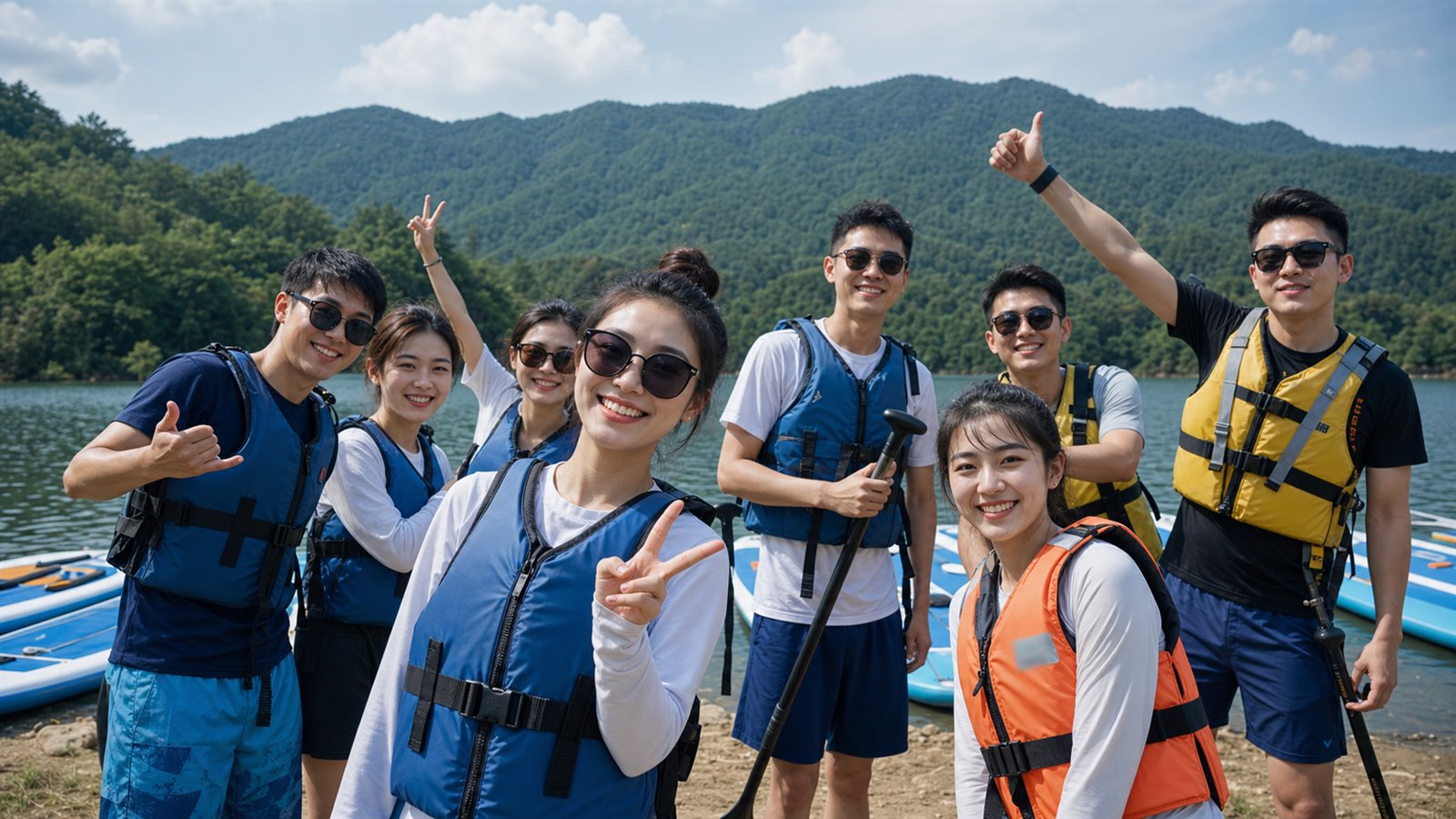 水上浆板团建结束后的团队合影