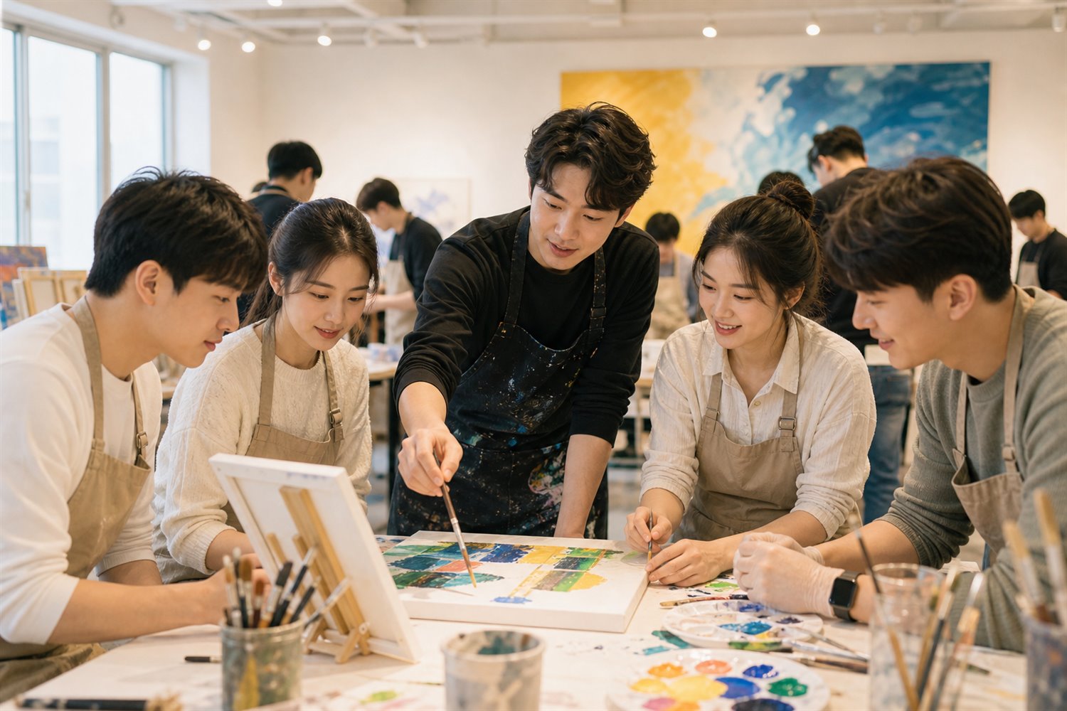 教练现场指导团队成员完成油画色彩调整
