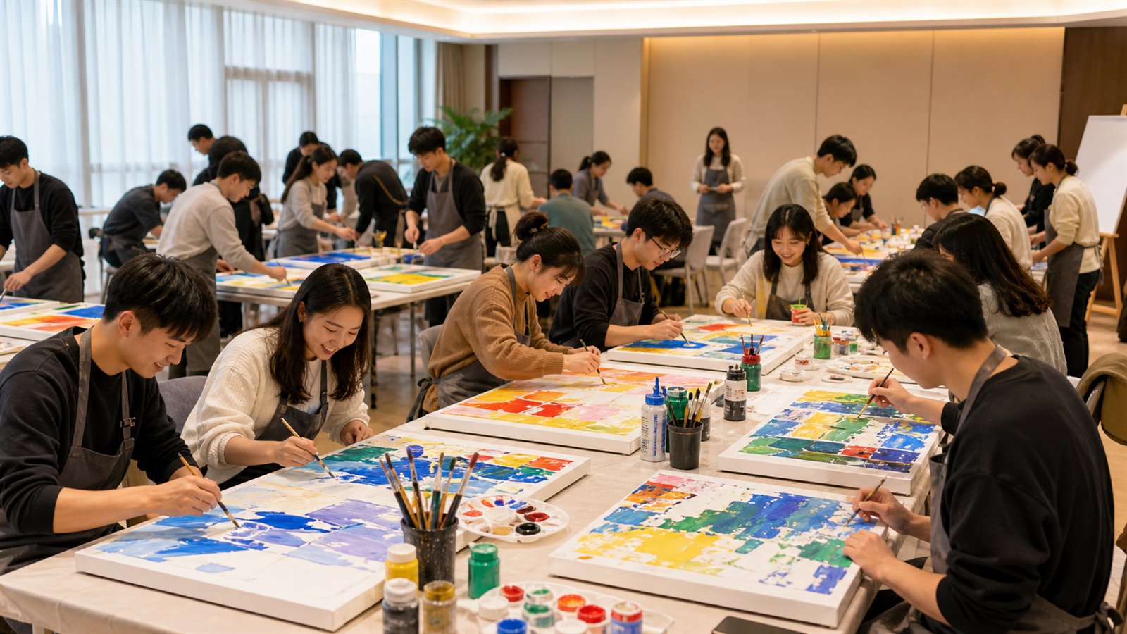 多个小组同步创作不同油画模块
