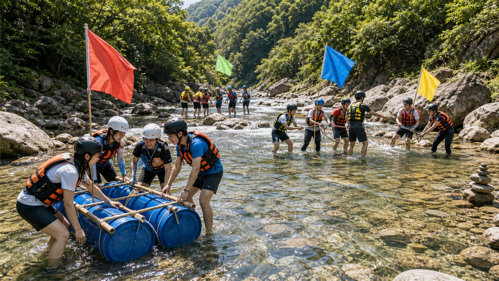 多组成员进行溪谷任务挑战