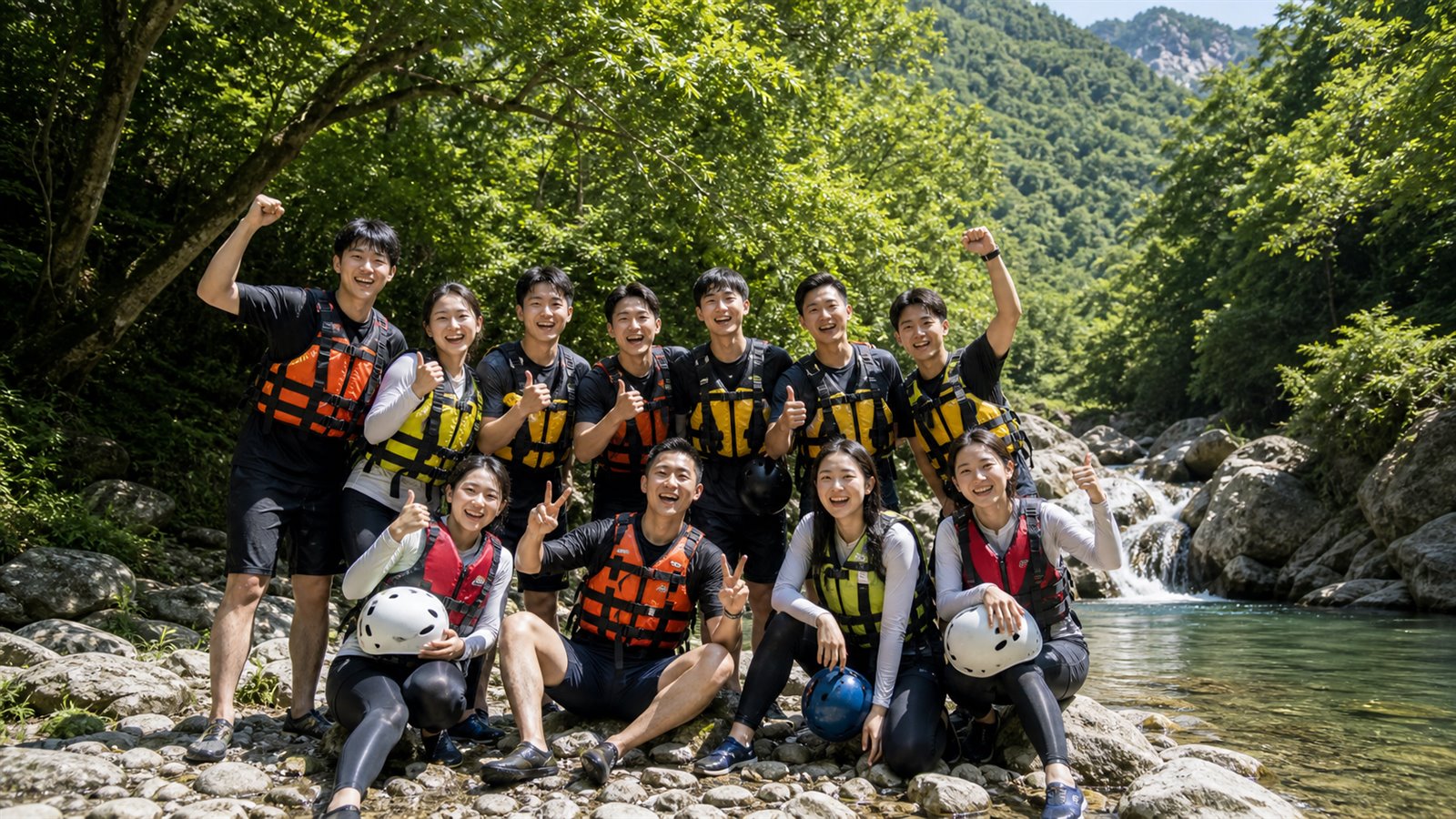 溯溪探险团建团队合影