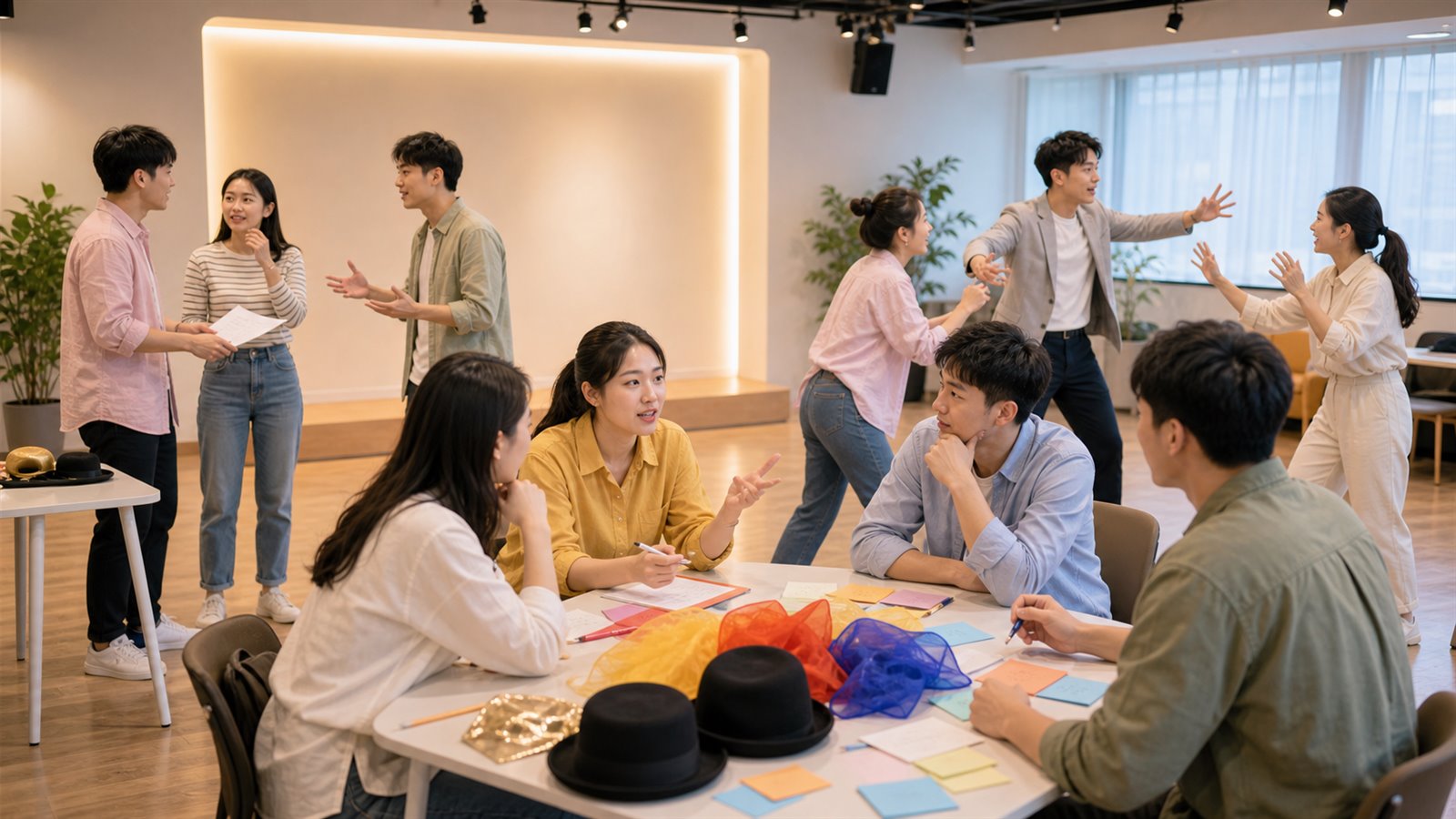小组成员创作和排练即兴短剧